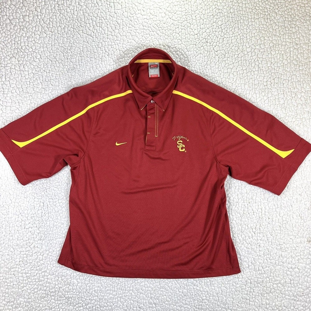 Nike Team USC Trojans Polo Shirt Men's Medium Red Gold Dri-FIT NCAA Football